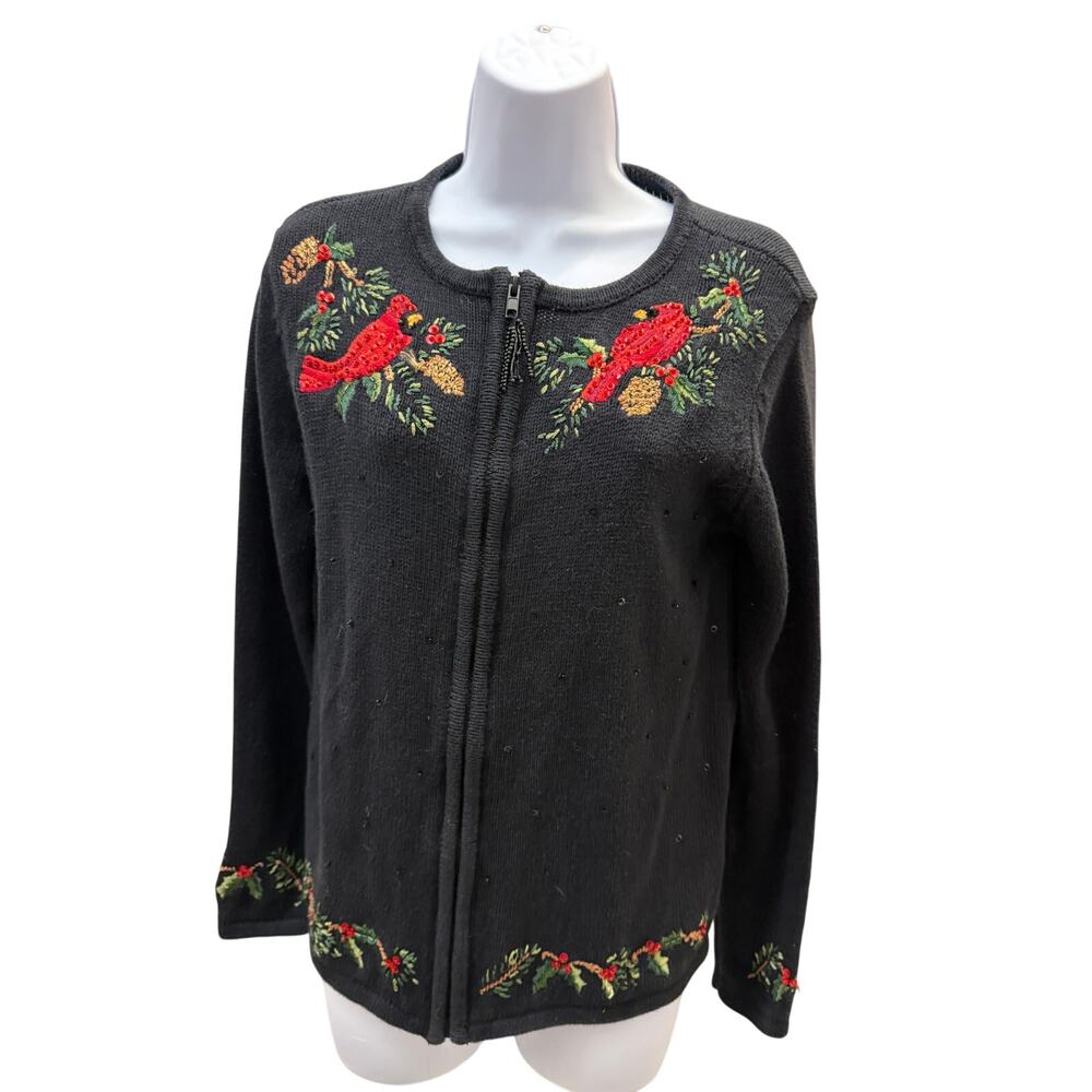 Tiara International Women S Cardinal Christmas Sweaters Multi Color Beaded